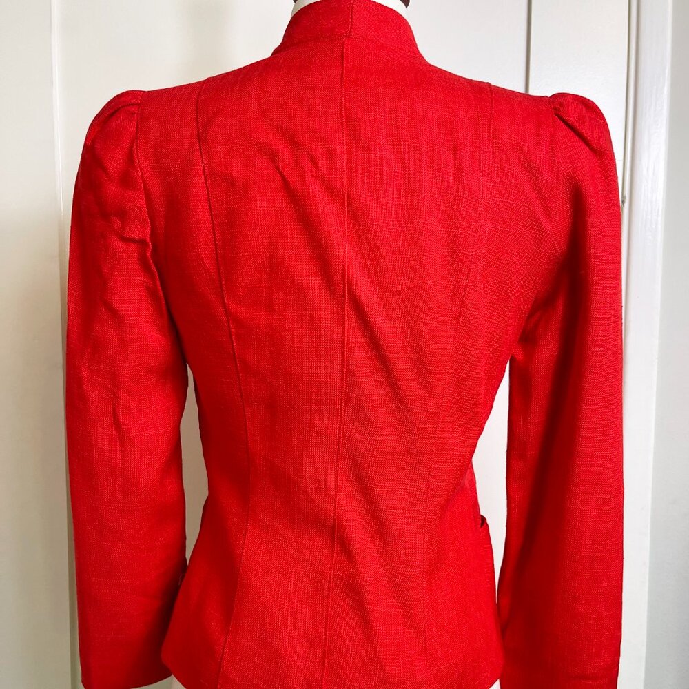 Vintage 1980s Cherry Red Peabody House Short Blazer with Puff Sleeves, Pockets - Picture 3 of 11